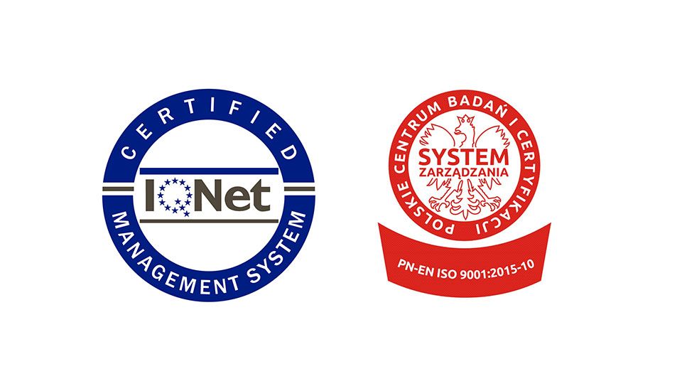 Posiadamy ważny certyfikat ISO PN-EN 9001:2015